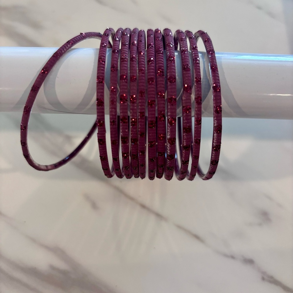 NEW Bollywood Glass Bangle - blush plum set of (12)